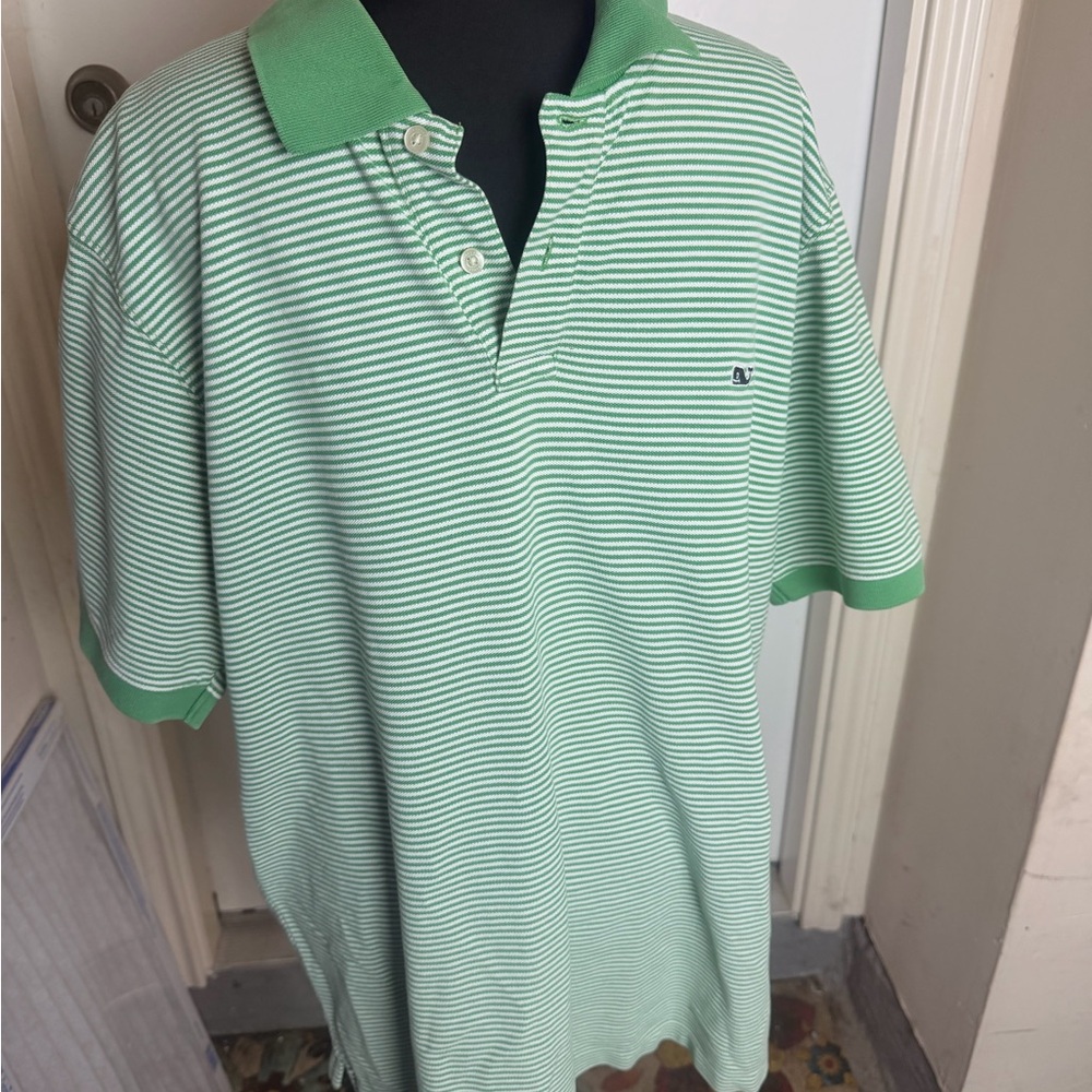 Vineyard Vines Mint & White Striped Polo